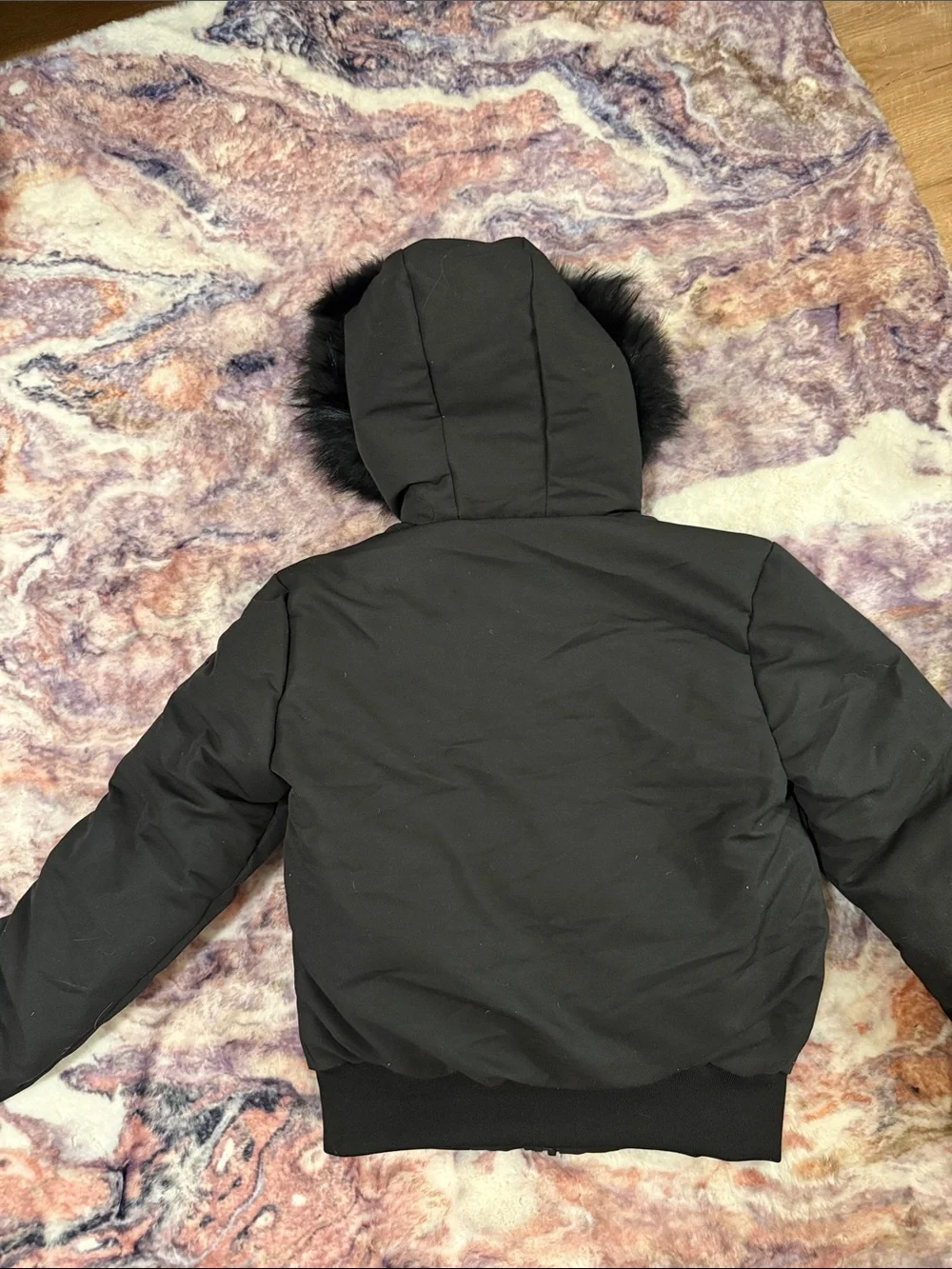 Black Fur-Trim Bomber Puffer Jacket